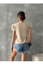 Topshow Taş Omuzları Güllü Toptan T Shirt