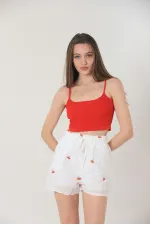 Topshow Kırmızı Çiçek Nakışlı Çepli Toptan Şort