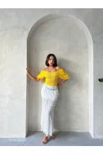 Blouse en mousseline à motifs détaillés jaunes Topshow Gipe, vente en gros