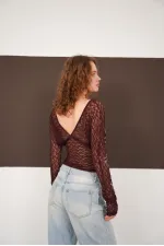 Blouse en dentelle à col V en gros - Café | F2093 - Topshow