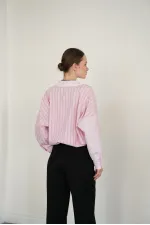 Chemises en gros avec broderies croisées de l'encolure à l'ourlet - Rose | F2094 - Topshow