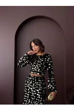 Topshow - Toptan Pullu Kadife Bluz - Siyah Gold