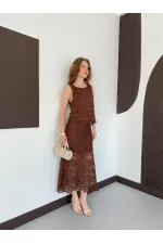 D 3012 Lace Long Skirt - Brown D 3012 Lace Long Skirt - Brown