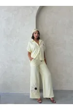 Çiçek Detaylı Pantolon - Sarı | Topshow