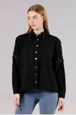 Metal Detailed Wholesale Shirt - Black | TOPSHOW | F1326
