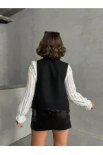 Pullu Toptan Yelek - Siyah Gümüş | TOPSHOW | F1750