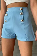 Short bleu boutonné Topshow en gros