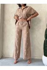 Pantalon brodé en gros - Marron clair Dsn2 | Topshow | F1900