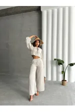 Glitter Striped Front Tie Wholesale Blouse - Stone Gold | TOPSHOW | F1804