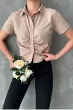 Topshow Stone-Girted Front Gathered Wholesale Blouse