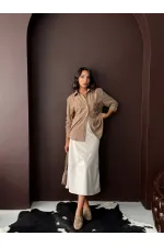 Topshow Embroidered Corduroy Shirt with Pocket - Mink | F1997