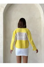 Dantel Detatlı Kot Ceket - Sarı | Topshow | F1758