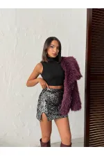 Topshow Sequined Velvet Mini Skirt - Khaki | F2054