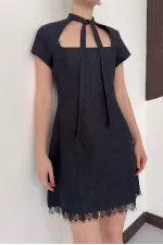 Dantel Detaylı Kot Elbise - Lacivert | D3041 Topshow