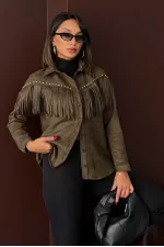 Topshow Püsküllü Droplı Scuba Süet Toptan Gömlek - Haki | F2029