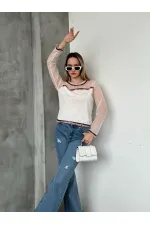 Blouse en tulle détaillée en gros - Crème | TOPSHOW | F1634