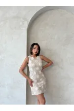 Çiçekli Dantel Toptan Elbise - Taş | Topshow