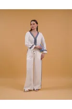 Denim Striped Wholesale Trousers - Cream | Topshow | F1890