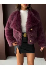 Topshow - Wholesale Rabbit Fur Buttoned Coat - Plum