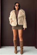 Topshow - Wholesale Rabbit Fur Buttoned Coat - Stone