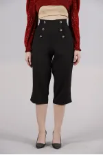 Pantalon décontracté à poches en L boutonnées ornementales - Noir | TOPSHOW | F0996