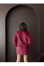 Topshow - Toptan Suni Kürk Görünümlü Kadın Ceket - Bordo