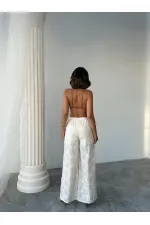 Nakışlı Süzüneli Pantolon - Taş | Topshow