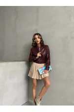 Manteau en cuir F- Leather Wholesale - Rouge bordeaux | TOPSHOW | F0443