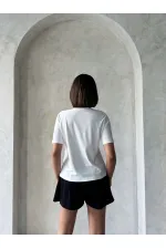 Cep Detaylı Tişört - Krem Siyah | Topshow