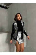 Pullu Toptan Yelek - Gümüş Gold | TOPSHOW | F1750