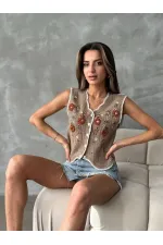 Gilet brodé en vison Topshow en gros