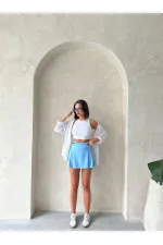 Kemer Detaylı Şort Toptan Etek - Mavi | Topshow