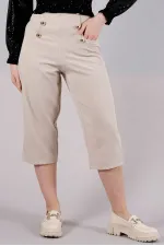 Pantalon décontracté à poches en L et boutons décoratifs - Gris clair | TOPSHOW | F0996