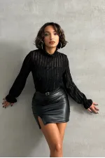 Simli Sakallı Toptan Bluz - Siyah | TOPSHOW | F1852