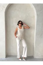 İnci Dantel Detaylı Ham Tişört - Ham | Topshow