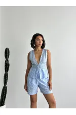 Nakışlı Vual Şort - Mavi | Topshow