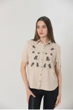 Topshow Taş Yarım Kol Dantel Detaylı Toptan Gömlek