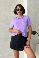 T-shirt Topshow Lilac Stone Detail Wholesale