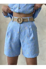 Nakışlı Toptan Şort - Açık Mavi | Topshow