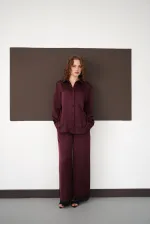 Pleated Hem Lace Wholesale Trousers - Plum | F2102 - Topshow