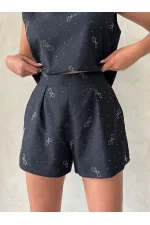 Fiyonk Taş Baskılı Şort - Siyah | Topshow