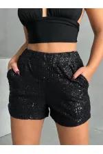 Topshow Siyah  Pullu Toptan Abiye Şort