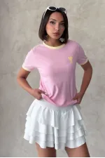 T-shirt brodé rose et jaune | Topshow