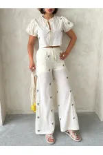 Nakışlı Toptan Pantolon - Taş | Topshow