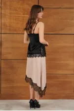 D 2951 LACE ASYMMETRICAL SKIRT - STONE