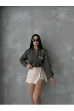 Suede Wholesale Shirt - Khaki | TOPSHOW | F1517