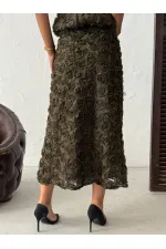 Topshow - Toptan Gül Süzüneli Etek - Haki
