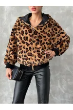 Manteau en gros Bakılı Peluj - Camel Leopard | TOPSHOW | F1650