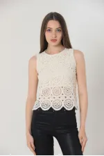 T-shirt à manches zéro et col rond en dentelle, vente en gros - Brut | TOPSHOW