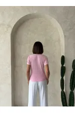 T-shirt à col rond rose crème | Topshow